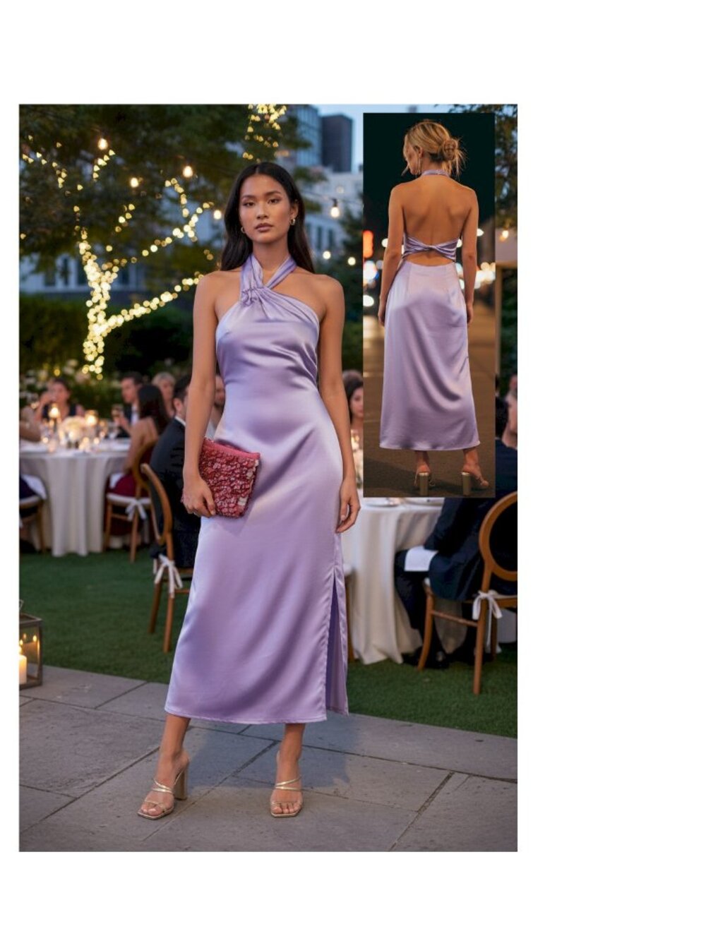 Lulus Perfectly Sleek Light Purple Lavender Satin Halter Midi Dress Small New - Picture 6 of 8